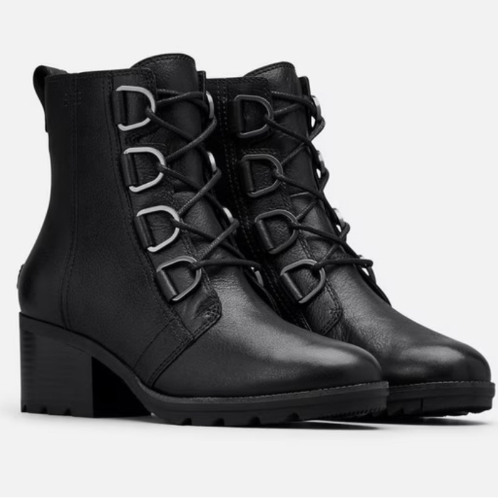 Sorel NWT Black Cate Lace-Up All-Leather Bootie Size 6.5